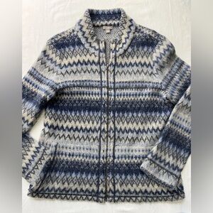 J Jill Rabbit Hair Angora Wool Blend Cardigan Nordic Print Sweater Size Medium